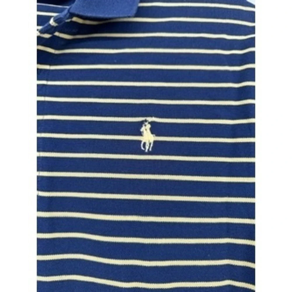 Polo Golf Ralph Lauren Medium Navy Yellow Striped Polo Shirt Men's‎ Short Sleeve